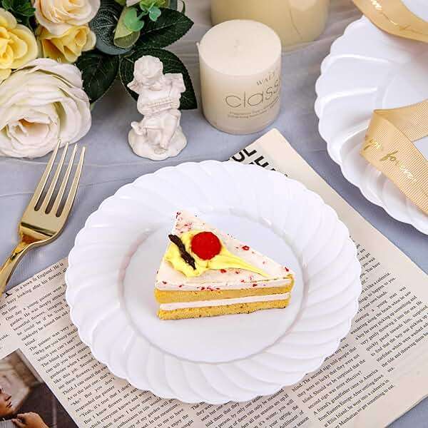 U-QE 100 Pieces White Plastic Plates - Premium White Disposable Plates for Wedding and Party Use Including 50PCS 9 '' Dinner Plate & 50PCS 6.5 '' Dessert Plate - Image 8