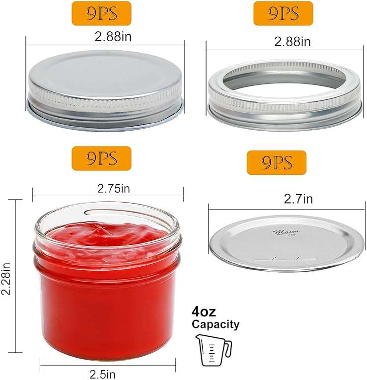 Brajttt 4oz Small Mason Jars, 9 Pack Glass Mason Jar with Regular Lids,Mini Jam Jars for Jelly, Jam, Honey, Dessert, Spice, Wedding Favor - Image 3