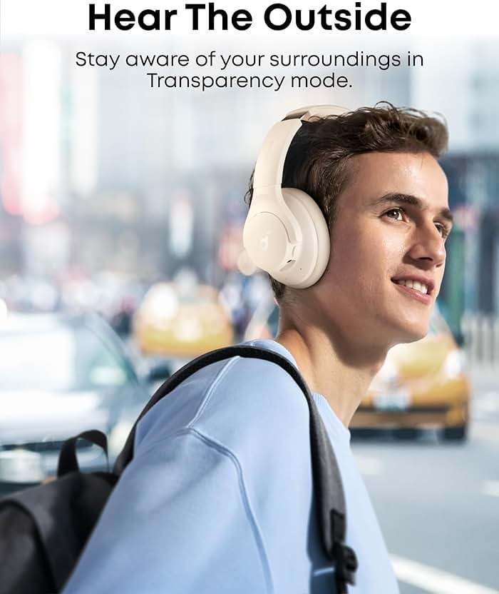 Soundcore by Anker Q20i Hybrid Active Noise Cancelling Headphones, Wireless Over-Ear Bluetooth, 40H Long ANC Playtime, Hi-Res Audio, Big Bass, Customize via an App, Transparency Mode (White) - Image 6