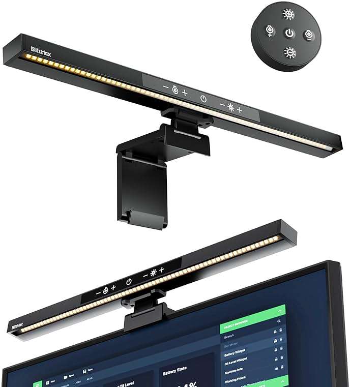 BlitzMax Monitor Light Bar with Remote Control, USB Computer Monitor Lamp, Eye-Care Screen Light Bar, Adjustable Color Temperature, Stepless Dimming, No Screen Glare Desk lamp Home Office Game - Image 1