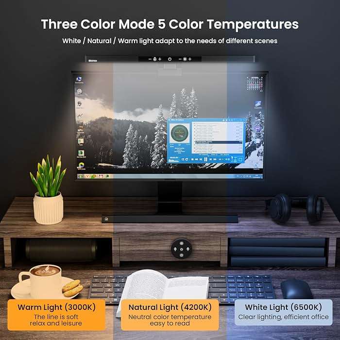 BlitzMax Monitor Light Bar with Remote Control, USB Computer Monitor Lamp, Eye-Care Screen Light Bar, Adjustable Color Temperature, Stepless Dimming, No Screen Glare Desk lamp Home Office Game - Image 6