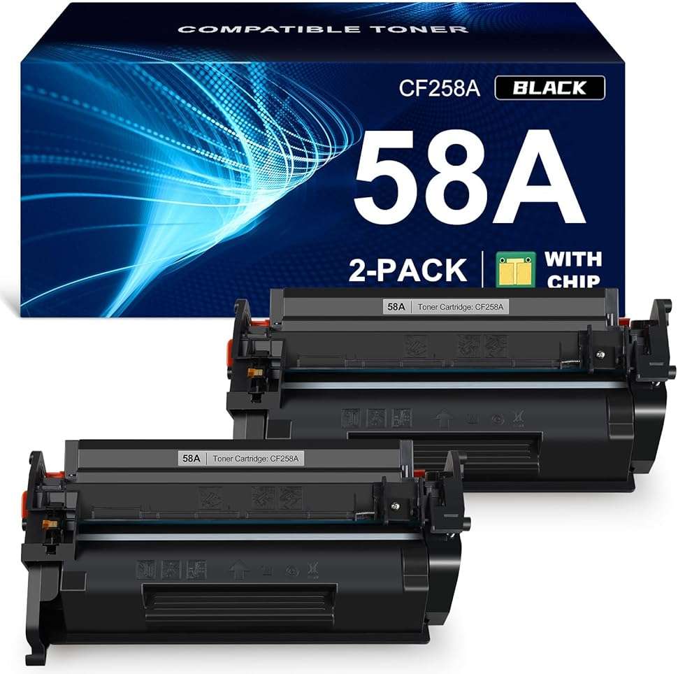58A Toner Cartridge Black (with chip) Compatible Replacement for HP 58A CF258A 58X CF258X Work with HP Laser MFP M428fdw M428fdn M428dw Pro M404n M404dn M404dw M406dn M430f M404 M428 Printer, 2-Pack - Image 1
