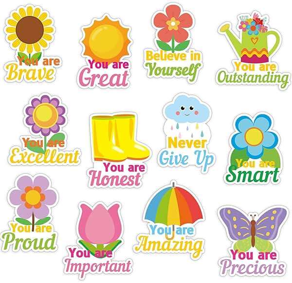 72PCS Flower Cutouts Spring Theme Flowers Bulletin Board Decorations Spring Motivational Positive Cutouts for Party Home Classroom Back to School Decor - Image 1