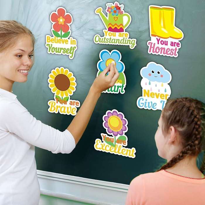 72PCS Flower Cutouts Spring Theme Flowers Bulletin Board Decorations Spring Motivational Positive Cutouts for Party Home Classroom Back to School Decor - Image 2