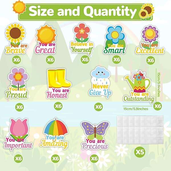 72PCS Flower Cutouts Spring Theme Flowers Bulletin Board Decorations Spring Motivational Positive Cutouts for Party Home Classroom Back to School Decor - Image 3