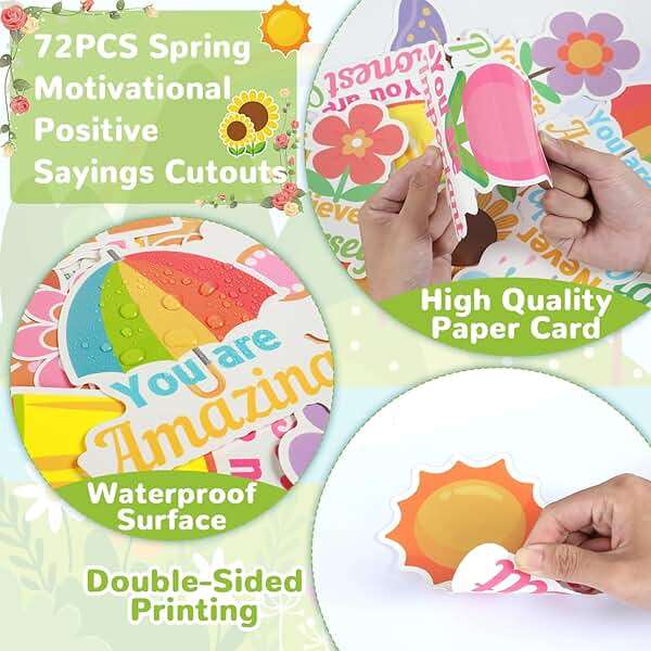72PCS Flower Cutouts Spring Theme Flowers Bulletin Board Decorations Spring Motivational Positive Cutouts for Party Home Classroom Back to School Decor - Image 4