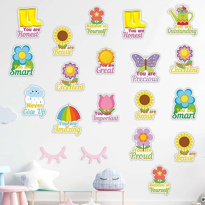 72PCS Flower Cutouts Spring Theme Flowers Bulletin Board Decorations Spring Motivational Positive Cutouts for Party Home Classroom Back to School Decor - Image 5