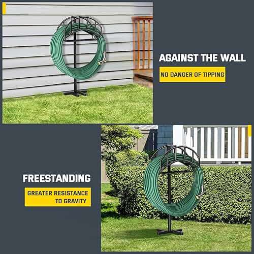 Kesfitt Garden Hose Holder Stand with Tool Storage Basket & 4 Spikes, Detachable Heavy Duty Metal Freestanding Outdoor Organizer for Lawn Yard Water Storage Rack - Image 4