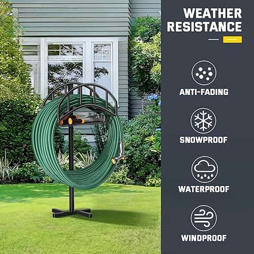 Kesfitt Garden Hose Holder Stand with Tool Storage Basket & 4 Spikes, Detachable Heavy Duty Metal Freestanding Outdoor Organizer for Lawn Yard Water Storage Rack - Image 7