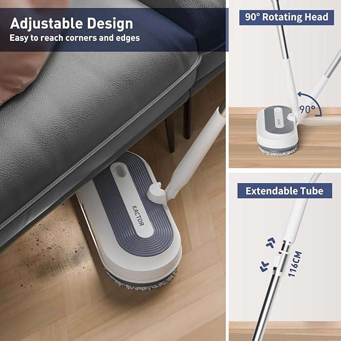 Cordless Electric Mop, Electric Spin Mop with Water Sprayer & LED Headlights, Up to 50mins Working Time, 290ml Water Tank, Self-Propelled Floor Cleaner with Adjustable Tube, Multi-Surfaces Floor Mop - Image 3