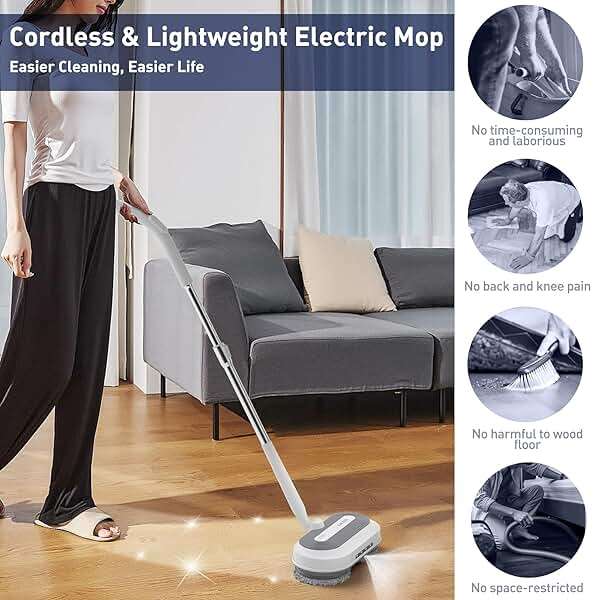 Cordless Electric Mop, Electric Spin Mop with Water Sprayer & LED Headlights, Up to 50mins Working Time, 290ml Water Tank, Self-Propelled Floor Cleaner with Adjustable Tube, Multi-Surfaces Floor Mop - Image 6