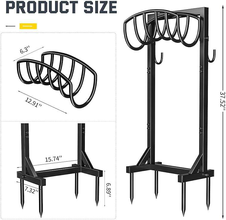 Kesfitt Garden Hose Holder Stand with 4 Spikes & 2 Tool Hooks, Detachable Heavy Duty Metal Freestanding Hose Reel Outdoor Organizer for Lawn Yard Water Storage Rack - Image 3