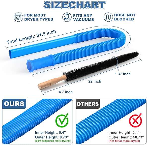 PetOde 2 Pieces Dryer Vent Cleaner Kit Compatible with Most Vacuum Cleaner, Dryer Lint Brush and Vacuum Hose Attachment with Universal Connector, Quickly Lint Remover - Image 2