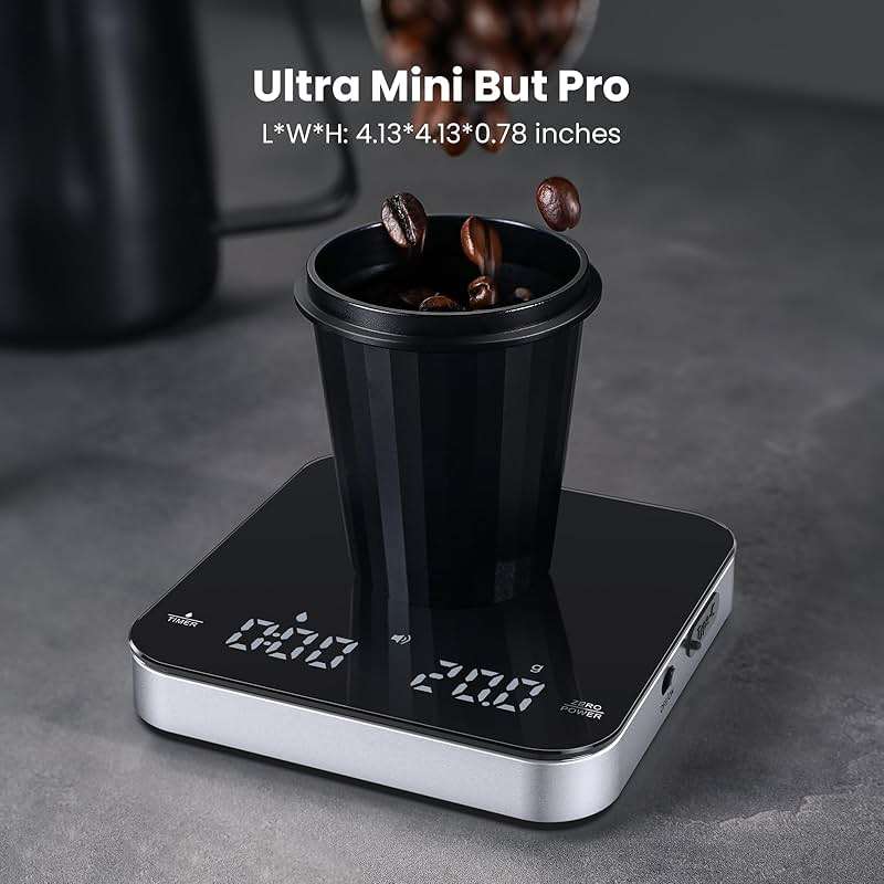 Maestri House S2 Espresso Coffee Scale with Timer, USB-C Rechargeable 2kg/0.1g Precision Shot Scale, Digital Scale for Espresso Brewing(Black & Silver) - Image 2