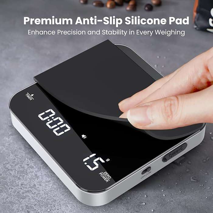 Maestri House S2 Espresso Coffee Scale with Timer, USB-C Rechargeable 2kg/0.1g Precision Shot Scale, Digital Scale for Espresso Brewing(Black & Silver) - Image 6