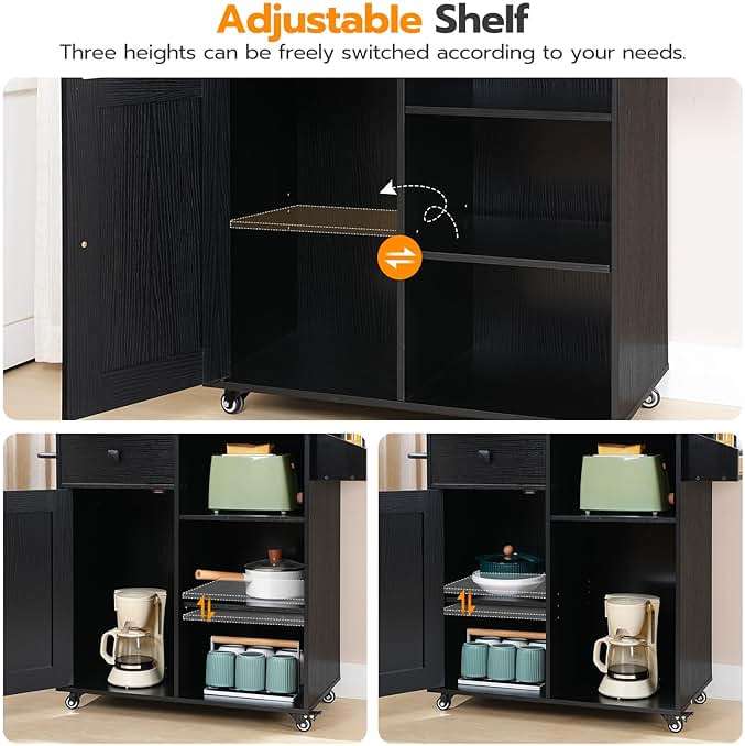 HOOBRO Kitchen Island, Storage Cabinet with Drawer, Kitchen Cart with Spice and Towel Rack, Saving Space, Easy Assembly, for Living Room, Rustic Brown and Black FB12ZD01 - Image 5