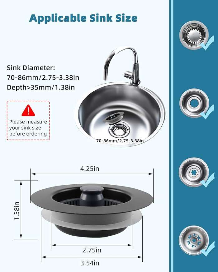 Universal 3 in 1 Kitchen Sink Drain Strainer Stopper Combo, Black Stainless Steel Shell Pop Up Sink Stopper for US Standard 3-1/2 inch Drain Filter, Anti-Clog and Easy Clean, Matte Black - Image 2
