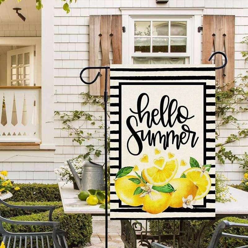 Baccessor Hello Summer Lemon Garden Flag Double Sided Black Stripes Lemon Fruit Cool Summer Yard Flag Seasonal Holiday Outdoor Outside Decoration 12.5x18 Inch - Image 2