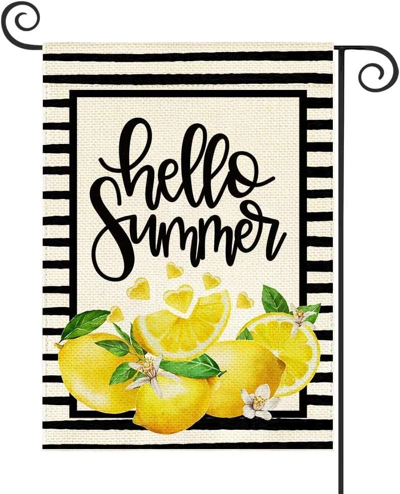 Baccessor Hello Summer Lemon Garden Flag Double Sided Black Stripes Lemon Fruit Cool Summer Yard Flag Seasonal Holiday Outdoor Outside Decoration 12.5x18 Inch - Image 4