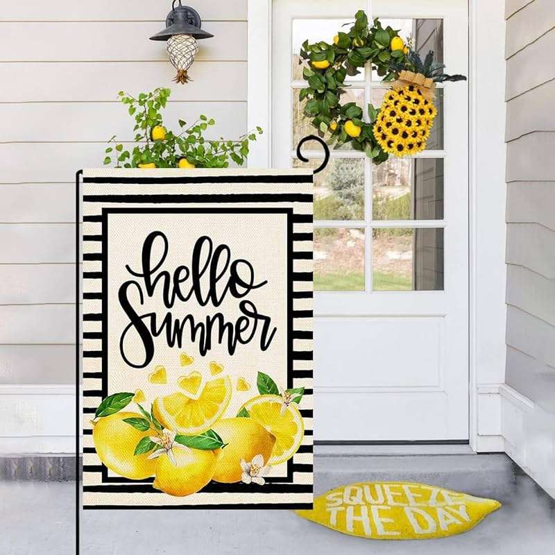 Baccessor Hello Summer Lemon Garden Flag Double Sided Black Stripes Lemon Fruit Cool Summer Yard Flag Seasonal Holiday Outdoor Outside Decoration 12.5x18 Inch - Image 5