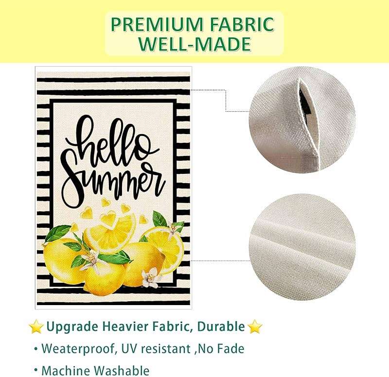Baccessor Hello Summer Lemon Garden Flag Double Sided Black Stripes Lemon Fruit Cool Summer Yard Flag Seasonal Holiday Outdoor Outside Decoration 12.5x18 Inch - Image 6