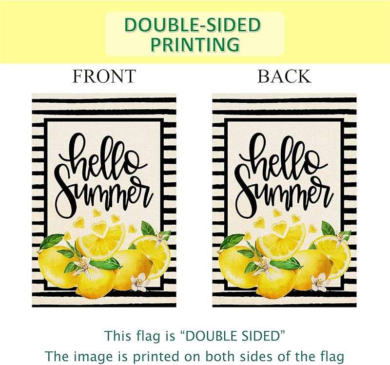 Baccessor Hello Summer Lemon Garden Flag Double Sided Black Stripes Lemon Fruit Cool Summer Yard Flag Seasonal Holiday Outdoor Outside Decoration 12.5x18 Inch - Image 7