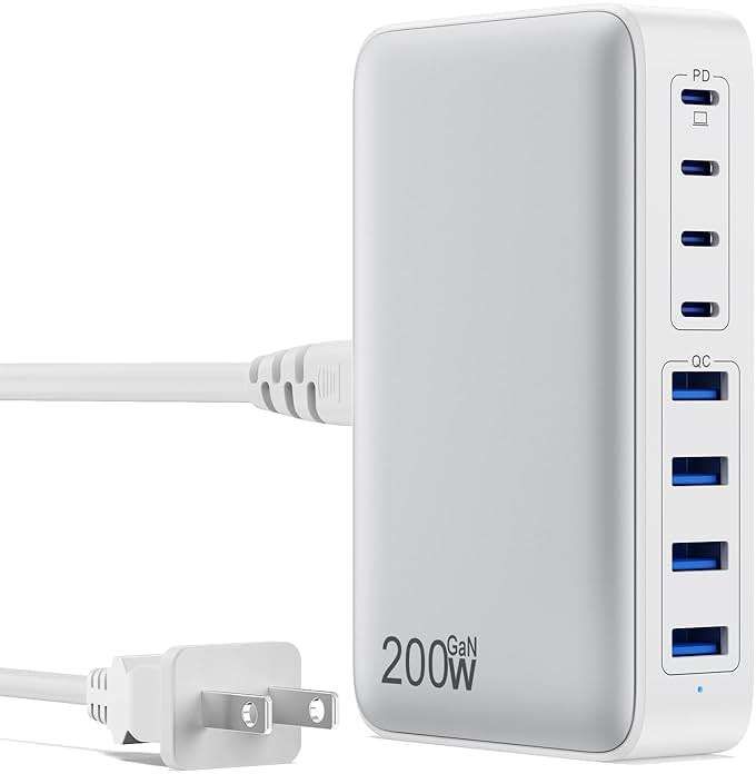 USB C Charger 200W USB C Charger Block,Upgraded GaN III 8-Port Fast Charging Station Hub,PD 65W Laptop Charging Adapter Compatible with MacBook Pro/Air,DELL,Steam Deck,iPhone 16/15/14,Galaxy S23/22 - Image 1
