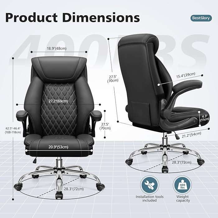 BestGlory Office Chair, Ergonomic High Back Home Office Desk Chair, Big and Tall Breathable Leather Office Chair with Lumbar Support Flip-Up Armrests, Computer Gaming Chair with Rocking Function - Image 2
