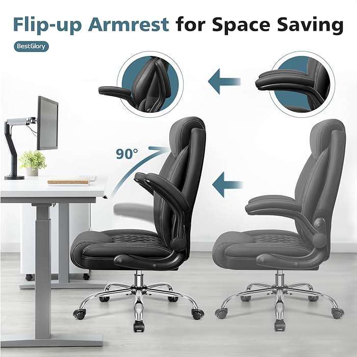 BestGlory Office Chair, Ergonomic High Back Home Office Desk Chair, Big and Tall Breathable Leather Office Chair with Lumbar Support Flip-Up Armrests, Computer Gaming Chair with Rocking Function - Image 6