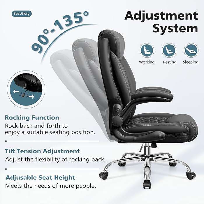 BestGlory Office Chair, Ergonomic High Back Home Office Desk Chair, Big and Tall Breathable Leather Office Chair with Lumbar Support Flip-Up Armrests, Computer Gaming Chair with Rocking Function - Image 7