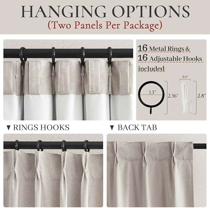 Natural Linen Pinch Pleated Blackout Curtains & Drapes 96 Inch Long Bedroom/Livingroom Farmhouse Curtains 2 Panel Sets, Neutral Track Room Darkening Thermal Insulated 8ft Back Tab Window Curtain - Image 5