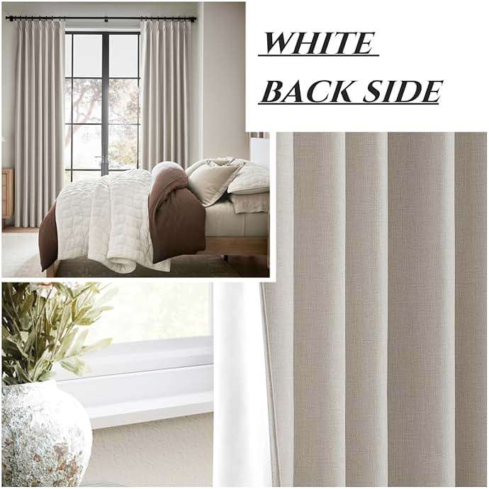 Natural Linen Pinch Pleated Blackout Curtains & Drapes 96 Inch Long Bedroom/Livingroom Farmhouse Curtains 2 Panel Sets, Neutral Track Room Darkening Thermal Insulated 8ft Back Tab Window Curtain - Image 7