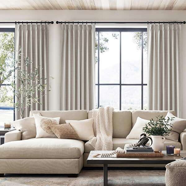 Natural Linen Pinch Pleated Blackout Curtains & Drapes 96 Inch Long Bedroom/Livingroom Farmhouse Curtains 2 Panel Sets, Neutral Track Room Darkening Thermal Insulated 8ft Back Tab Window Curtain - Image 8