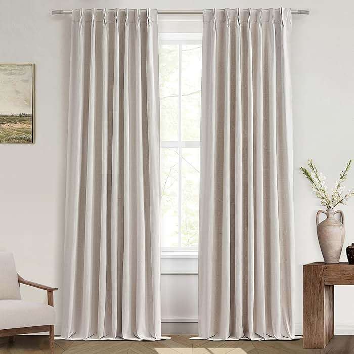 Natural Linen Pinch Pleated Blackout Curtains & Drapes 96 Inch Long Bedroom/Livingroom Farmhouse Curtains 2 Panel Sets, Neutral Track Room Darkening Thermal Insulated 8ft Back Tab Window Curtain - Image 9