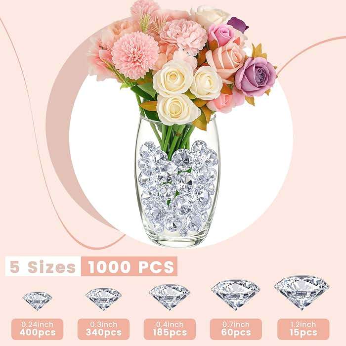 DomeStar 1,000PCS Diamond Decorations, Clear Fake Diamonds Vase Fillers Acrylic Crystal Gems for Wedding Table Scatters Party Decor(0.24-1.2inch) - Image 2