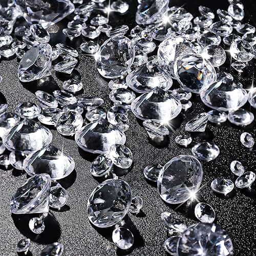 DomeStar 1,000PCS Diamond Decorations, Clear Fake Diamonds Vase Fillers Acrylic Crystal Gems for Wedding Table Scatters Party Decor(0.24-1.2inch) - Image 7