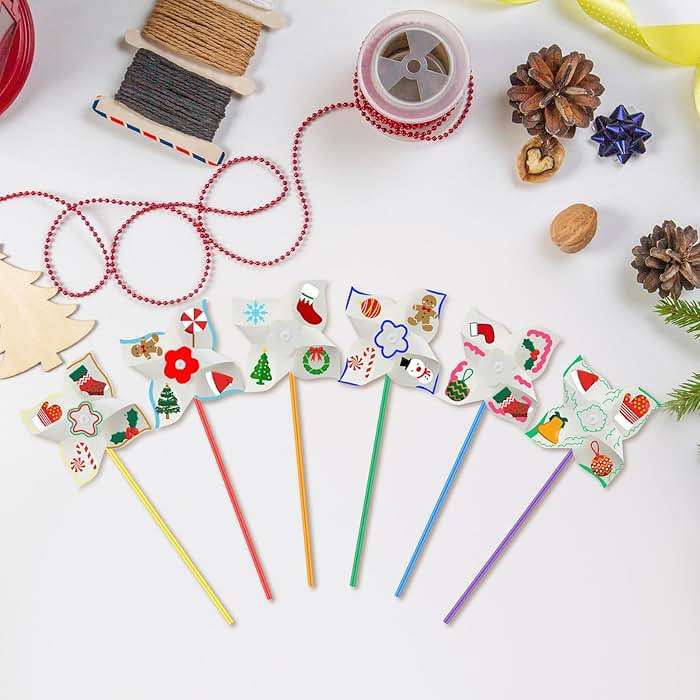 Poen 48 Pcs DIY Pinwheels for Kids Bulk, Color Your Own White Pinwheels Summer Activity Paper Craft Coloring Patriotic Blank Windmills VBS 4th of July Sunday School Party Favor Supplies, 5 Inches - Image 7
