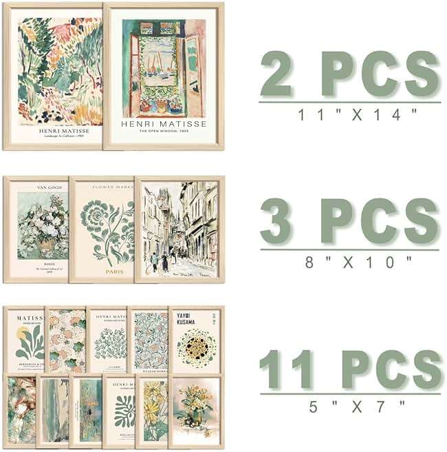ANERZA 16 PCS Framed Sage Green Wall Art Decor, Matisse Wall Prints for Bedroom, Gallery Wall Frame Set, Abstract Posters for Living Room Aesthetic, Collage Kit Pictures, Boho Dorm Home Decor - Image 3