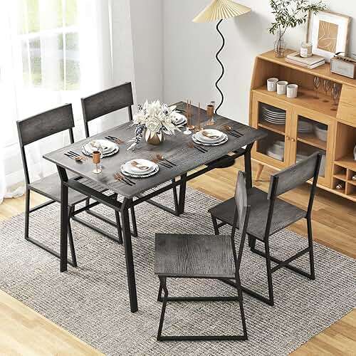 Tangkula Dining Table Set for 4, Kitchen Table and Chairs for 4 with Storage Rack, Space-Saving Dinette Set for Kitchen Dining Room (Grey) - Image 2