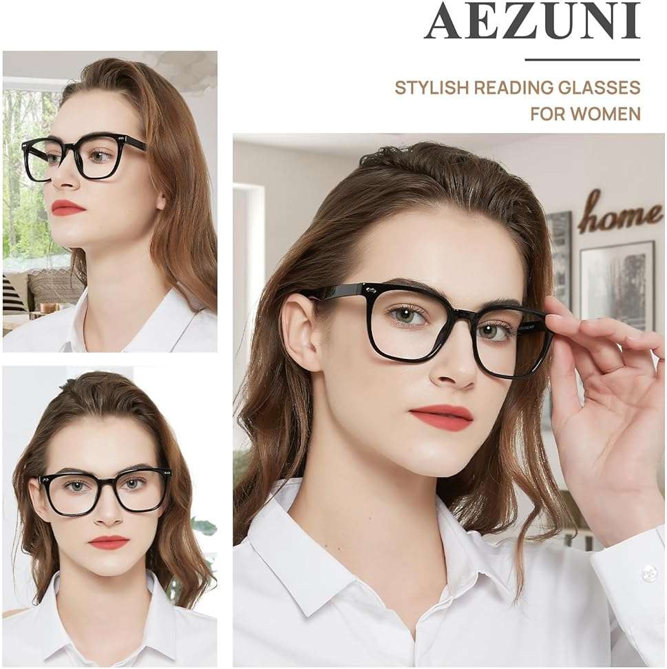 AEZUNI Large Frame Reading Glasses for Women Trendy Square Readers Eyeglasses 1.0 1.5 2.0 2.5 3.0 3.5 4.0 5.0 6.0 - Image 2