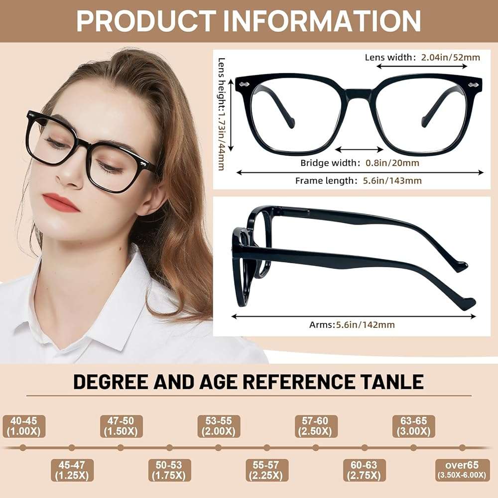 AEZUNI Large Frame Reading Glasses for Women Trendy Square Readers Eyeglasses 1.0 1.5 2.0 2.5 3.0 3.5 4.0 5.0 6.0 - Image 5