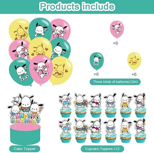 Pochacco Themed Birthday Party Supplies - Kawaii Pochacco Balloons, Cupcake & Cake Toppers - Image 3