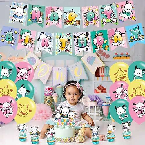 Pochacco Themed Birthday Party Supplies - Kawaii Pochacco Balloons, Cupcake & Cake Toppers - Image 4