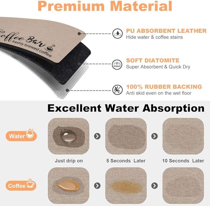 Findosom Dish Drying Mat, 17"x 32" Super Absorbent & Hide Stain Coffee Mat, Cuttable Drying Mat for Kitchen Counter, Coffee Bar Accessories, Under Dish Rack, Coffee Maker, Espresso Machine, Linen - Image 6