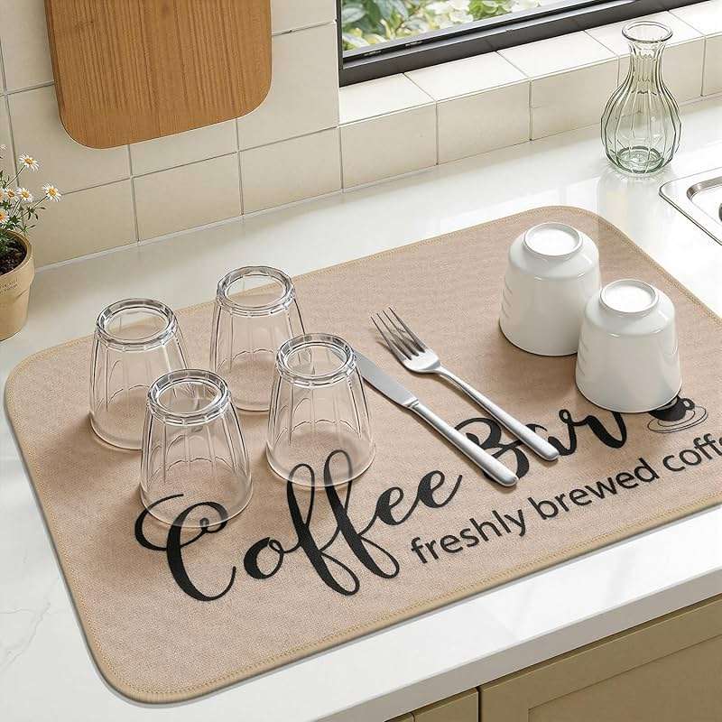 Findosom Dish Drying Mat, 17"x 32" Super Absorbent & Hide Stain Coffee Mat, Cuttable Drying Mat for Kitchen Counter, Coffee Bar Accessories, Under Dish Rack, Coffee Maker, Espresso Machine, Linen - Image 7