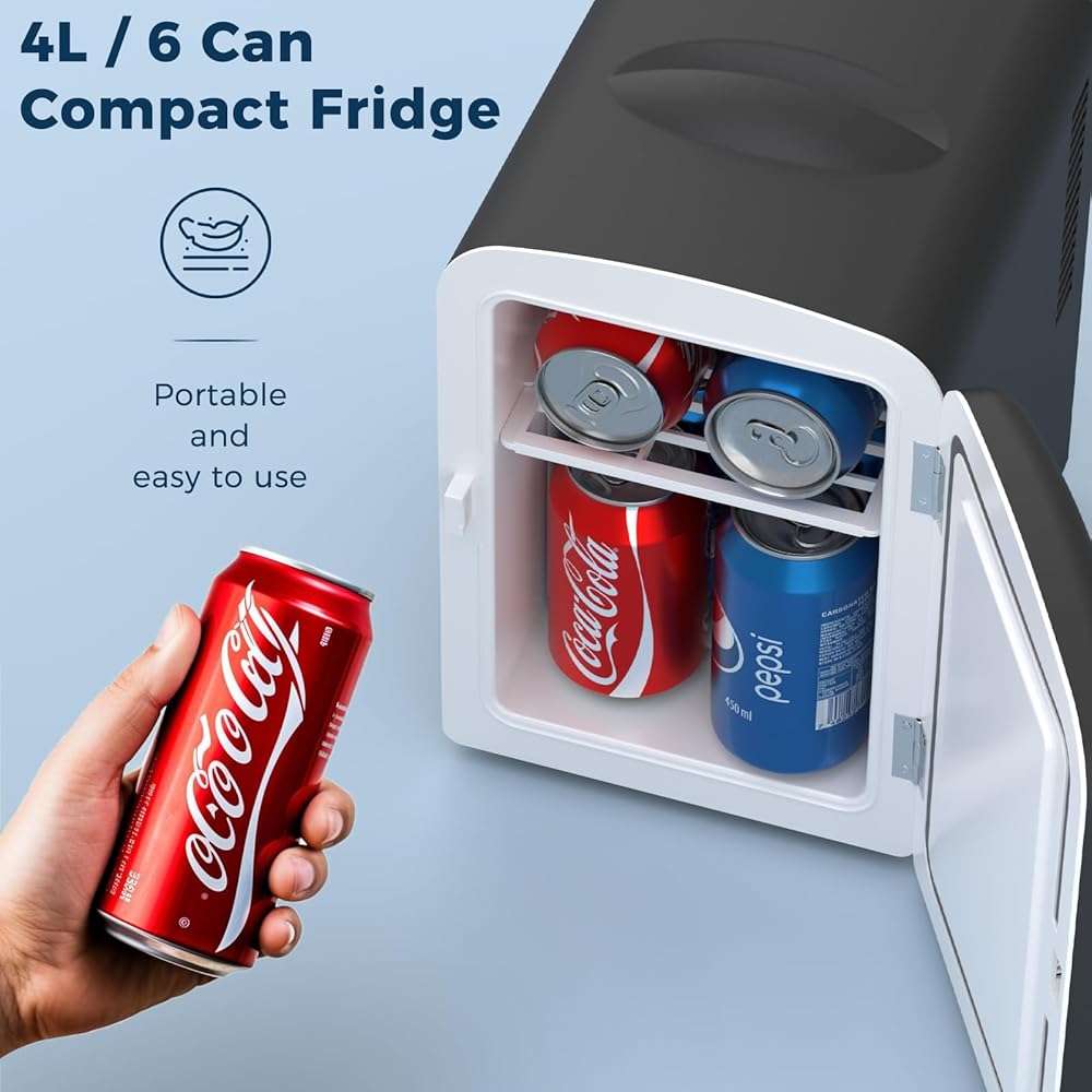 Antarctic Star Compact Refrigerator, Portable Mini Fridge, Skin Care 4L Capacity/6 Cans, for Bedroom, Car, Office & Dorm, Small Cooler for Cosmetics, Beverage and Food, Black - Image 4