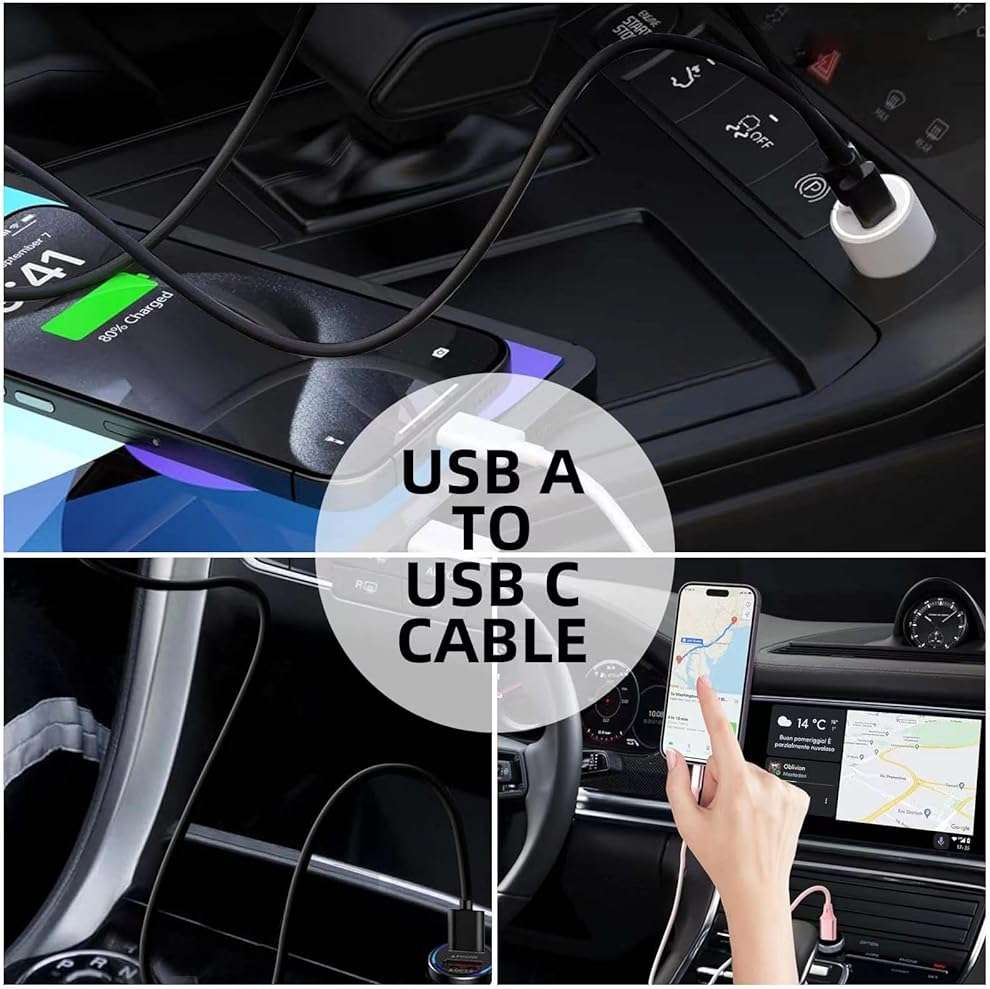 AHDFWI Carplay Cable Cord Compatible with iPhone 16 17 USB A to USB C Cable for 17E 16E 17 Air/17 16 15 Pro Max ，Plus, Pro 12.9/11, 10th Gen, Air 5th/ 4th,Mini 6th Charger Car Charging Cable White - Image 3