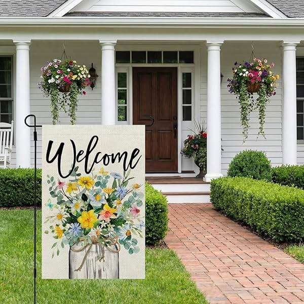 CROWNED BEAUTY Spring Floral Garden Flag Mason Jar 12x18 Inch Double Sided Small Burlap Seasonal Holiday Flag for Outside Yard Welcome CF1377-12 - Image 5