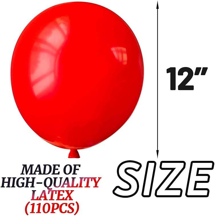 Red Balloon 110pcs, Red Latex Balloons12 inch for Birthday Valentine's Day Wedding(with 2 Ribbons). - Image 3