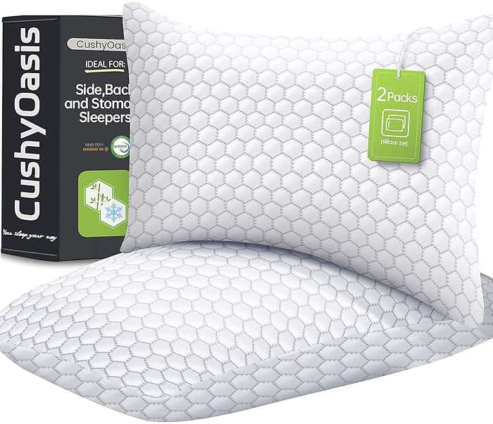 CushyOasis Cooling Pillow for Sleeping, Pillows Queen Size Set of 2, CertiPUR-US Shredded Memory Foam Pillows for Hot Sleepers, Adjustable Firm Pillow for Side, Back, Stomach Sleepers, Gray - Image 1